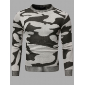 Lovely Casual O Neck Camo Print Grey Sweater