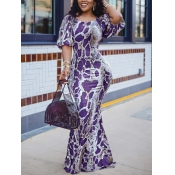 Lovely Sweet Animal Print Puffed Sleeve Purple Flo