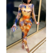 Lovely Casual Tie Dye Print Multicolor One-piece J