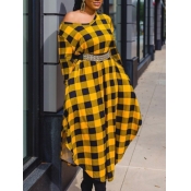 Lovely Street Plaid Print Patchwork Yellow Ankle L