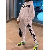 Lovely Street Hooded Collar Letter Print White Two