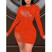 Lovely Sexy O Neck Sequined Hollow-out Jacinth Min
