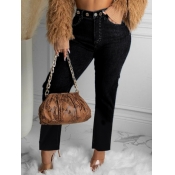 Lovely Casual High-waisted Nonelastic Black Jeans