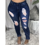 Lovely Street High-waisted Broken Holes Deep Blue 
