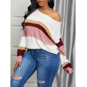 LW Casual Color-lump Patchwork Pink Sweater