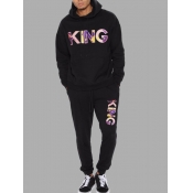 LW Men Hooded Collar Letter Print Pants Set