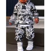 Lovely Boy Sportswear Hooded Collar Camo Print Gre