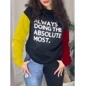 Lovely Casual O Neck Letter Print Purplish Red Hoo