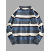 Lovely Casual O Neck Striped Patchwork Dark Grey M