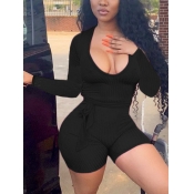 Lovely Chic V Neck Lace-up Black One-piece Romper