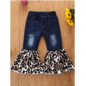 Lovely Casual Leopard Print Flared Blue Girl Pants
