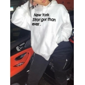 LW Casual Letter Print Oversized White Hoodie