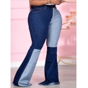 Lovely Trendy Patchwork Deep Blue Plus Size Jeans