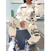 Lovely Leisure Hooded Collar Letter Print Beige Tw
