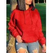 Lovely Casual Hooded Collar Pocket Patched Red Hoo