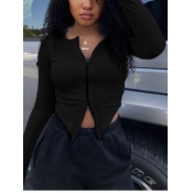 Lovely Street Zipper Design Asymmetrical Black T-s
