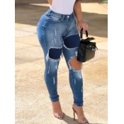 Lovely Street High-waisted Patchwork Baby Blue Jea