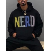 Lovely Men Street Hooded Collar Letter Print Black