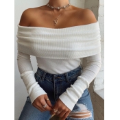 Lovely Casual Off The Shoulder Long Sleeve White S