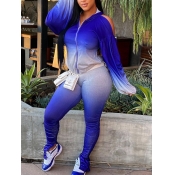Lovely Casual Gradient Print Zipper Design Blue Tw