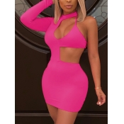 Lovely Sexy One Shoulder Hollow-out Rose Red Mini 