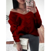 Lovely Leisure V Neck Loose Red Sweater
