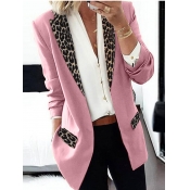 Lovely Formal Turndown Collar Leopard Print Pink B