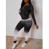 Lovely Street O Neck Gradient Black Two Piece Pant