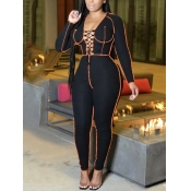 Lovely Sexy Patchwork Lace-up Hollow-out Black One