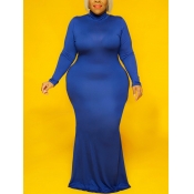 Lovely Plus Size Casual Turtleneck Elastic Blue Fl