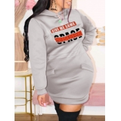 Lovely Casual Hooded Collar Letter Print Grey Mini