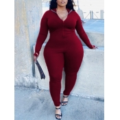 Lovely Casual Turndown Collar Zipper Design Wine R