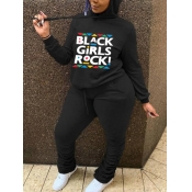LW Plus Size Hooded Collar Letter Print Tracksuit 