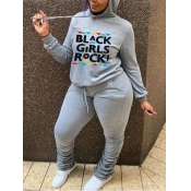 LW Plus Size Hooded Collar Letter Print Tracksuit 