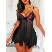 Lovely Sexy See-through Patchwork Black Sleepwear