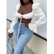 Lovely Chic Flared Bandage Design White Blouse