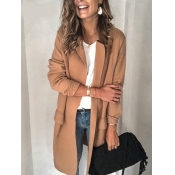 Lovely Casual Turndown Collar Pocket Design Khaki 