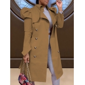 LW Trendy Button Design Coffee Trench Coat