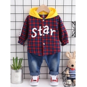 Lovely Stylish Plaid Letter Print Red Boy Two Piec