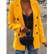 Lovely Formal Button Pocket Design Yellow Blazer