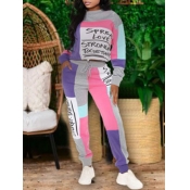 Lovely Sportswear O Neck Color-lump Patchwork Lett