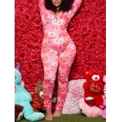 Lovely Cute U Neck Print Pink One-piece Jumpsuit