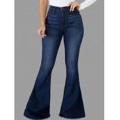 Lovely Trendy High-waisted Flared Deep Blue Jeans