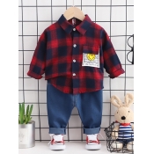 Lovely Casual Plaid Print Red Boy Two Piece Pants 