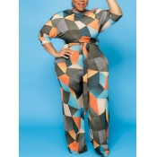 Lovely Plus Size Casual Three Quarter Sleeve Print