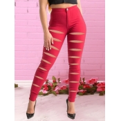 Lovely Street High-waisted Ripped Wine Red Jeans