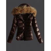 Lovely Casual Hooded Collar Zipper Design Brown Pa