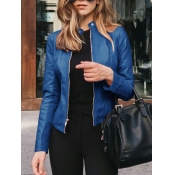 Lovely Formal Mandarin Collar Zipper Design Blue L