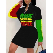 LW Sportswear Letter Print Patchwork Black Knee Le