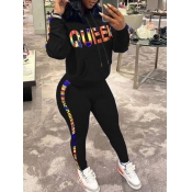 LW Queen Letter Print Striped Sweatsuit Set